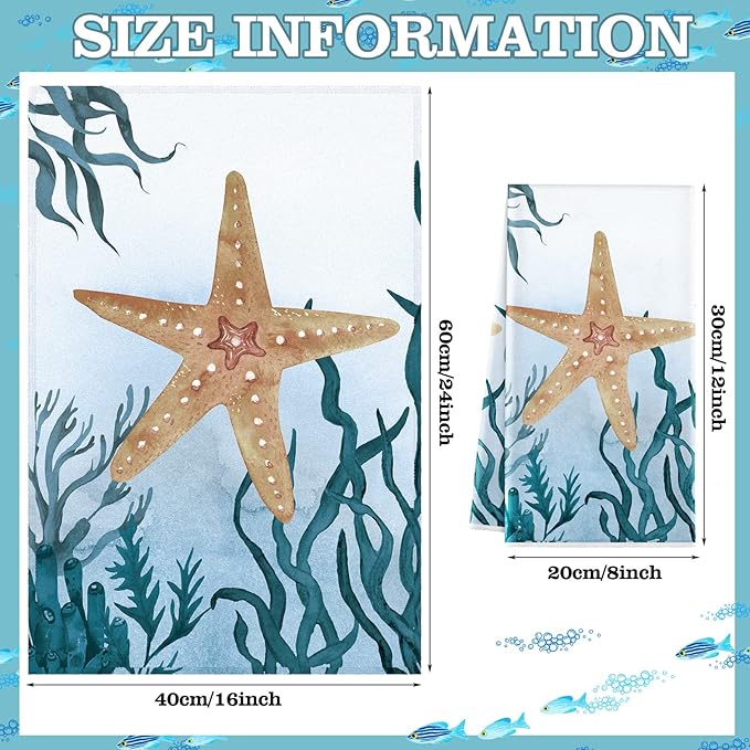 Boyiee Set of 6 Beach Kitchen Towels Sea Ocean Animal Nautical Tea Towels 24 x - Image 3