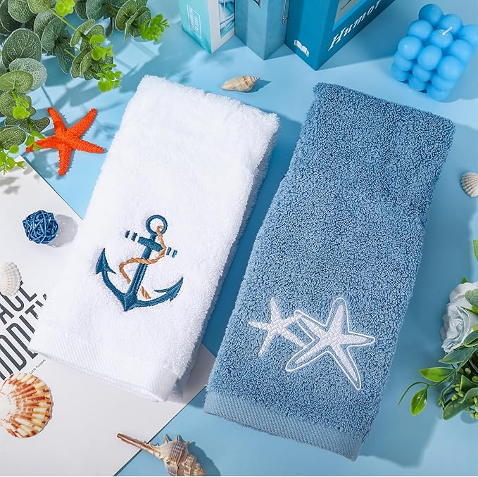 3Pcs Nautical Hand Towels Cotton Embroidered Bathroom Towels Anchor Starfish - Image 5