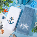3Pcs Nautical Hand Towels Cotton Embroidered Bathroom Towels Anchor Starfish - Image 5