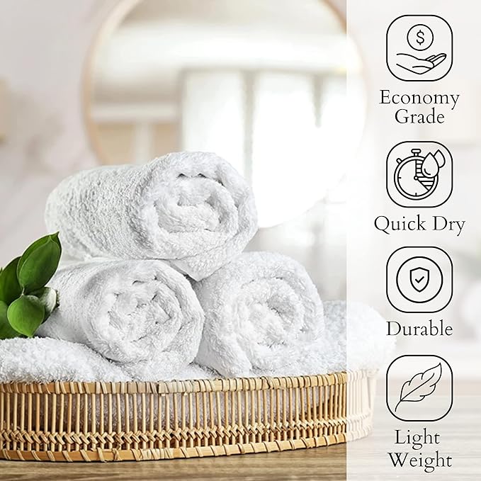 GOLD TEXTILES Bulk Pack 60 Pcs White Economy 15x25 Inches Basic Hand Towel - Image 2