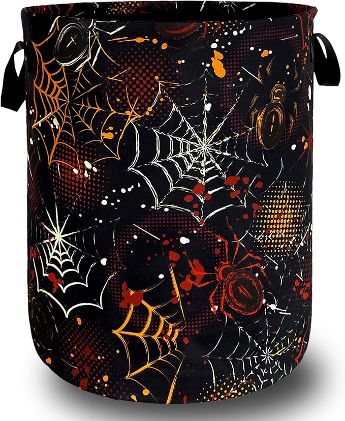 Colorful Spider Web Laundry Basket Foldable Oxford Cloth Halloween Laundry by Unknown