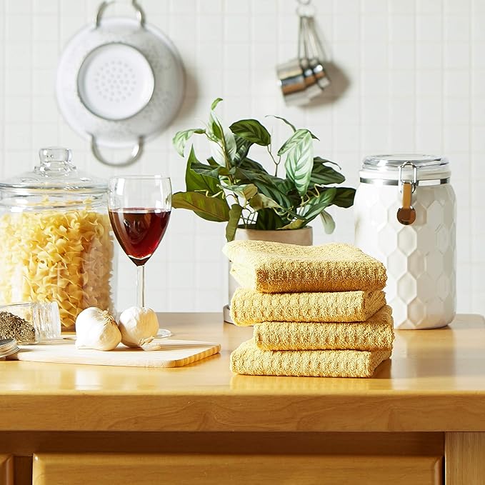 DII Basic Terry Collection Waffle Dishtowel Set, Solid Mustard, 4 Piece - Image 5