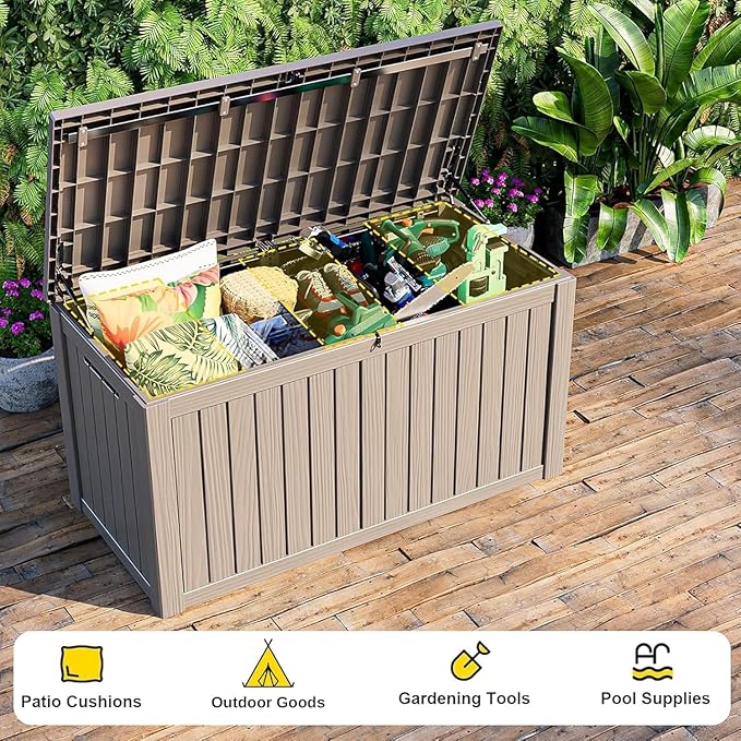 DRATO 180 Gallon Outdoor Storage Box, Large Waterproof Deck Box, Lockable Resin Storage Container with Reinforced Support for Patio Cushions, Garden Tools, UV-Resistant Outdoor Chest（Gray，180 Gallon） - Image 5
