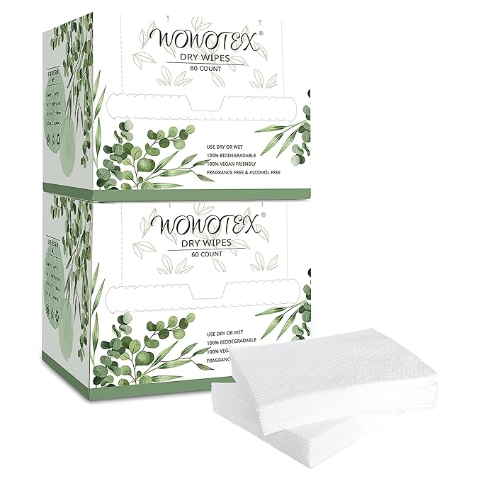 Disposable Face Towel Biodegradable Large Dry Face Wipes 120 Count/2 Box Extra by WOWOTEX