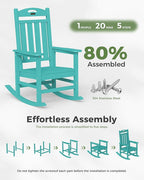 Oversized Outdoor Rocking Chair, High Back Porch Rocker Chair, HDPE All Weather Resistant Rocking Chairs for Patio, 380lbs Weight Capacity, Lake Blue - Image 9