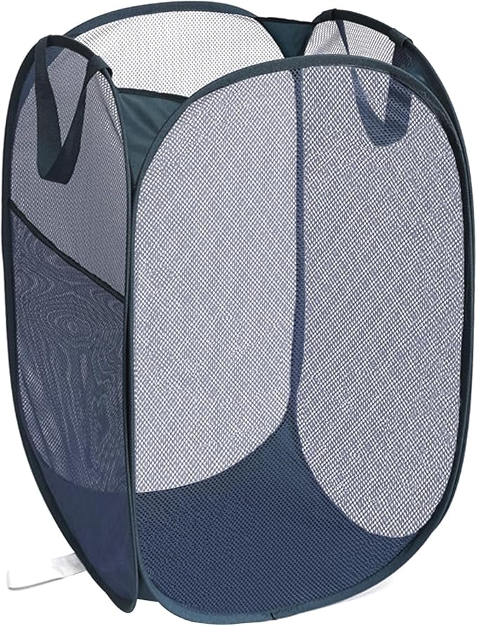 Navy Blue Durable Foldable Laundry Hamper, 22.8 x 14.2 x 14.2 inches by Bemkoo