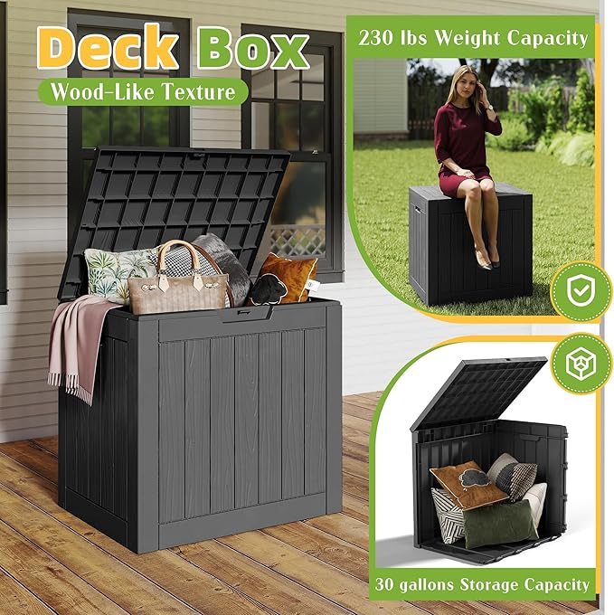 30 Gallon Waterproof Outdoor Storage Box,Resin Deck Box,Lockable Outside Storage Box Container for Patio Furniure,Garden (30 Gallon Black) - Image 4
