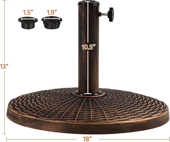 Yaheetech 22 lbs Heavy Duty Outdoor Umbrella Base 18" Round Patio All-Weather Umbrella Stand Market Umbrella Base for Garden & Lawn, Bronze - Image 3