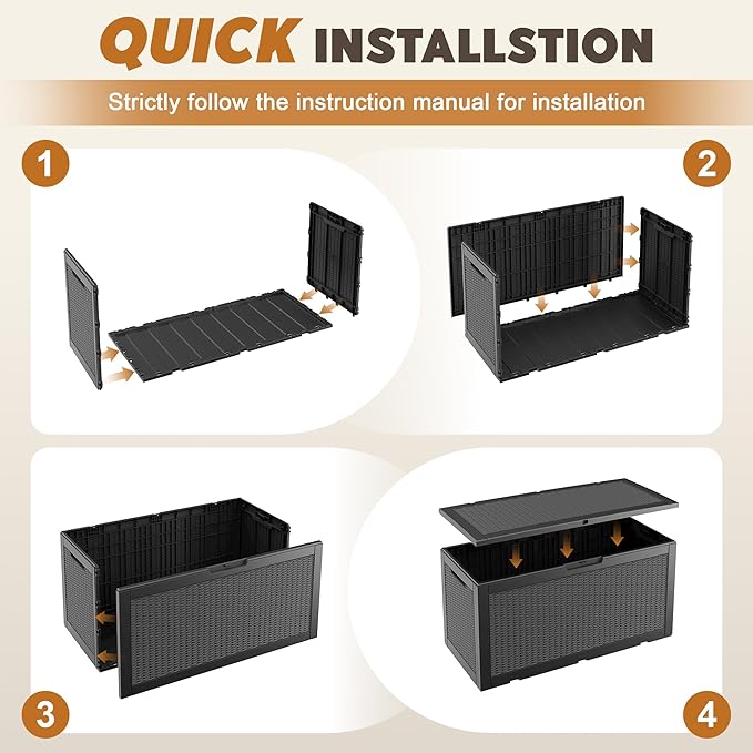 Outdoor Storage Box, Resin Deck Boxes Indoor and outdoor, Waterproof Storage Box Lockable Lid (Black,100 Gallon) - Image 6