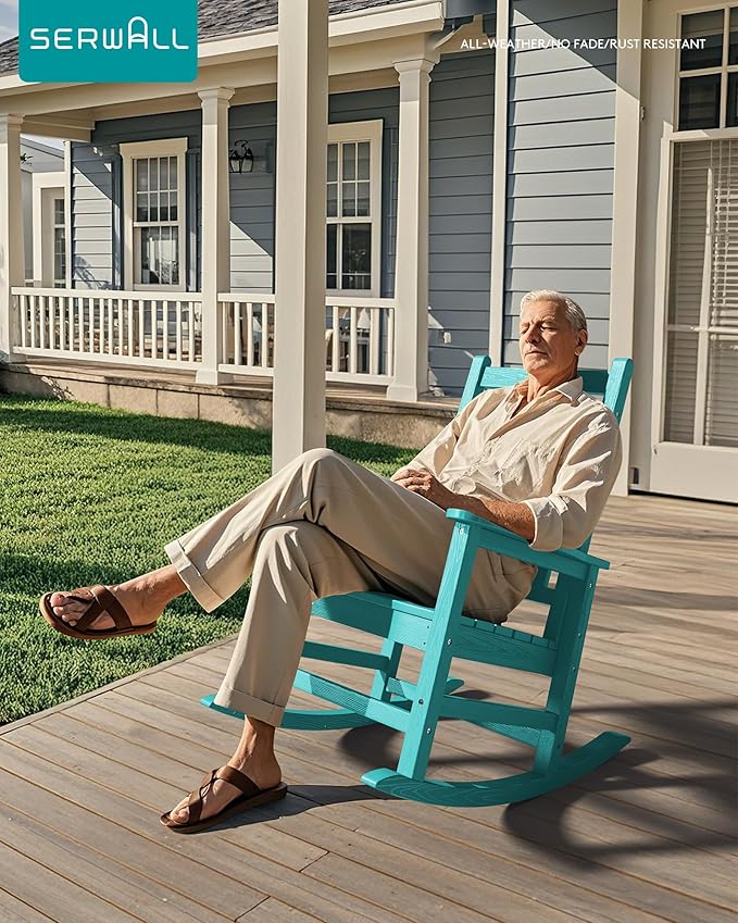 SEWALL HDPE Rocking Chair, Oversized Outdoor Rocking Chair for Adults, Patio Rocker for Porch, Aruba - Image 7