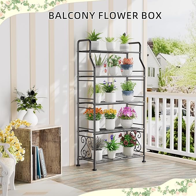 GIOTORENT Plant Stand Outdoor Indoor 5 Tier Metal Waterproof - 53.2" Plant Shelf for Patio, Balcony, Living Room, Large Capacity Tiered Plant Rack, Black - Image 5