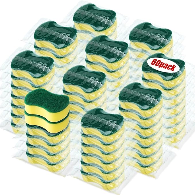 Tanlade 60 Pcs Individually Wrapped Sponges Kitchen Bulk Non Scratch Scouring by Tanlade