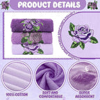 3 Pcs Purple Rose Hand Towels Lavender Purple Bathroom Decor Embroidered Floral - Image 3