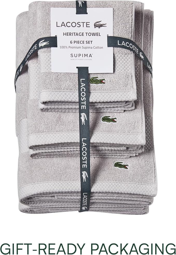 Lacoste Heritage Supima Cotton 6-Piece Towel Set, 2 Bath Towels, 2 Hand Towels - Image 5