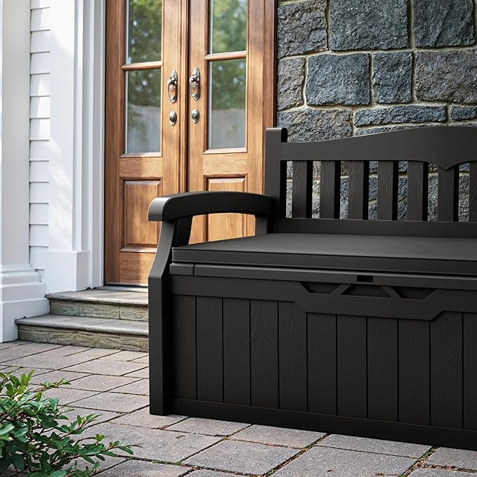 Devoko 80 Gallon Storage Bench with Cushion, Lockable Deck Box for Patio Furniture, Garden Decor and Outdoor Seating for Cushions, Garden Tools and Pool Supplies (Black, 80 Gallon with Cushion) - Image 6