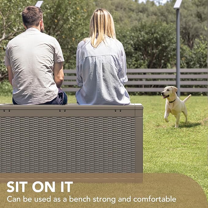 Devoko 100 Gallon Waterproof Large Resin Deck Box Indoor Outdoor Lockable Storage Container for Patio Furniture Cushions Garden Tools (100 Gallon, Light Brown) - Image 3