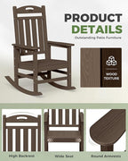 Oversized Outdoor Rocking Chair, HDPE All Weather Resistant Rocking Chairs for Patio, High Back Porch Rocker Chair, 380lbs Weight Capacity, Brown - Image 5