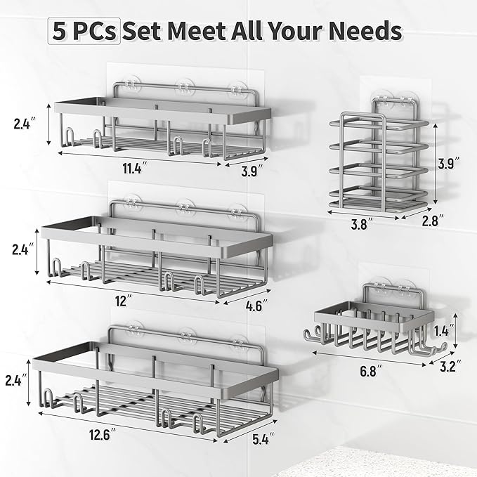 5 Pack Shower Caddy Organizer Rack Shelf - Image 2
