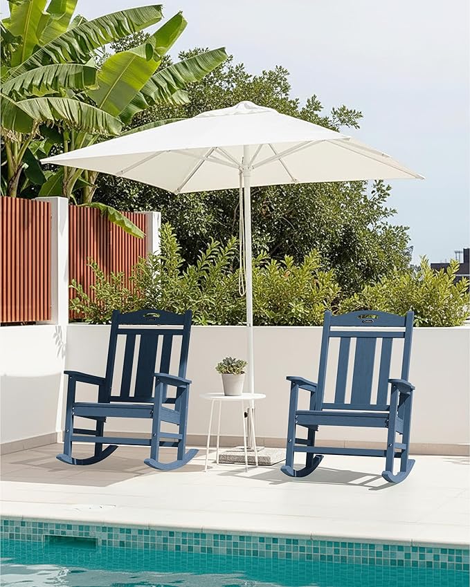 Ciokea Oversized Outdoor Rocking Chairs Set of 3, 380lbs Heavy-Duty Large Patio Rocker, High Back Cozy Porch Chairs, Weather Resistant Patio Rocking Chairs for Outside, Fire Pit, Deck, Slate Blue - Image 2