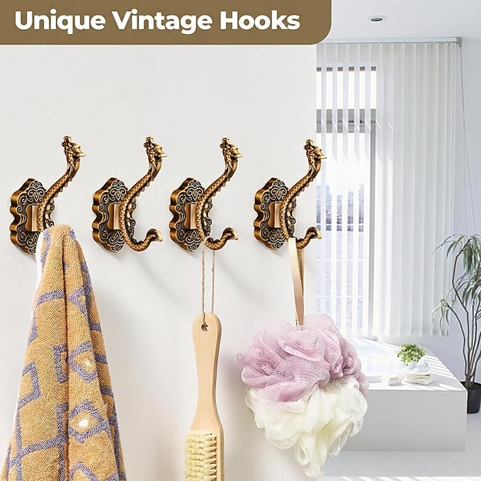 3 Pack Coat Hooks Metal Vintage Dragon Shape Hooks, Heavy Duty Large Double Hook - Image 7