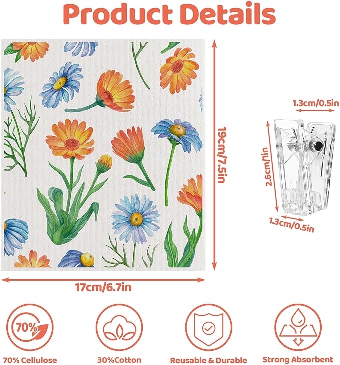 6 Pack Swedish Dishcloths for Kitchen, Swedish Rag Absorbent Spring Floral Dish - Image 2
