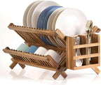 Acacia Wooden Dish Drying Rack for Kitchen Counter 2-Tier Collapsible Bmaboo by NOVAYEAH