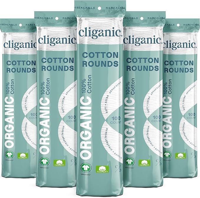 Cliganic Organic Cotton Rounds Makeup Remover Pads, Hypoallergenic, Lint-Free | by Cliganic