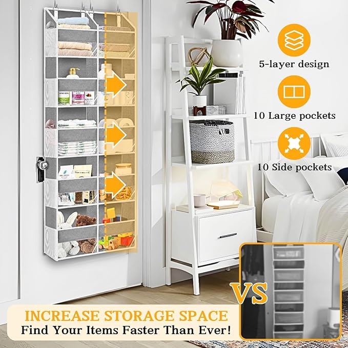 Over The Door Organizer, 5-Tier Extra Large Behind Door Storage - Image 2