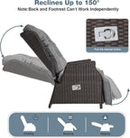 Outdoor Indoor Wicker Recliner with Adjustable Back and Footrest, Patio Reclining Chair with Flip-up Table, Outdoor Rattan Lounge Chair, Grey - Image 3
