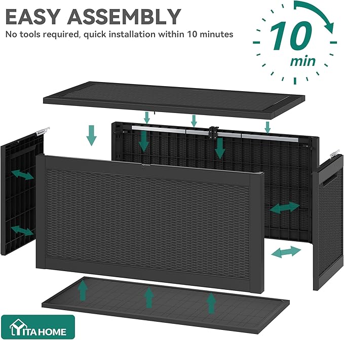 YITAHOME XXL 260 Gal Large Deck Box, Outdoor Resin Storage Box, Rattan Storage Container for Patio Furniture, Garden Tools, Waterproof, Lockable (Black) - Image 5