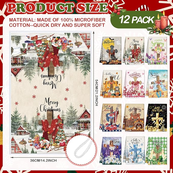 12 Pcs Seasonal Kitchen Towels Set - Image 3