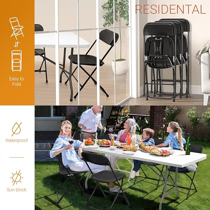 VINGLI 5 Pack Black Plastic Folding Chair, Indoor Outdoor Portable Stackable Commercial Seat with Steel Frame 350lb. Capacity for Events Office Wedding Party Picnic Kitchen Dining - Image 5