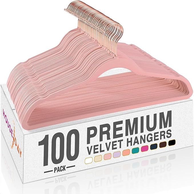 HOUSE DAY Pink Velvet Hangers 100 Pack, Premium Non-Slip Felt Clothes Hangers by HOUSEDAY