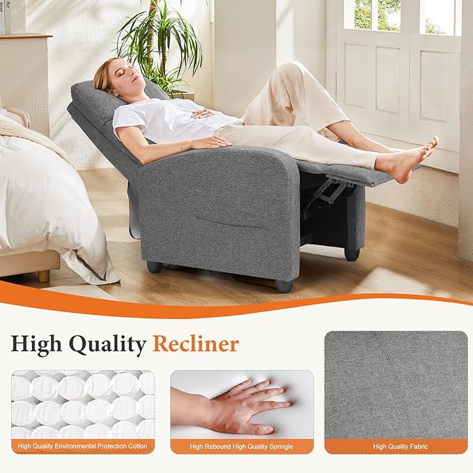 Sweetcrispy Recliner Chair Fabric Recliner Sofa No Massage, Home Theater Seating with Lumbar Support, Adjustable Push Back Overstuffed High-Density Sponge Reclining for Living Room, Slate Gray - Image 7