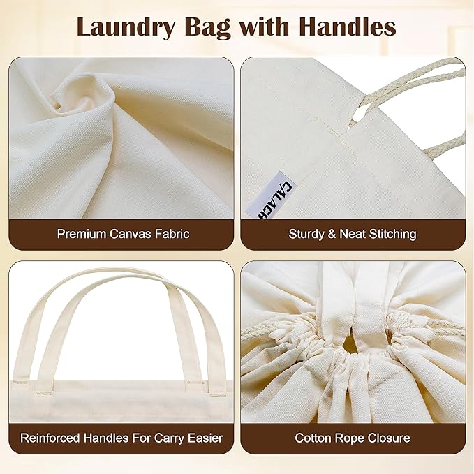 Canvas Laundry Bags with Handles & Square Base13.8"Lx13.8"Wx27.6"H, Large Heavy - Image 6