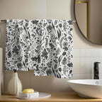 Spring Floral Hand Towels for Bathroom Set of 2 Black Grey White Flower Leaves - Image 6