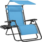 Best Choice Products 30” Wide Folding Zero Gravity Outdoor Recliner Patio Lounge Chair w/Adjustable Canopy Shade, Headrest, Side Accessory Tray - Light Blue by BestChoiceProducts