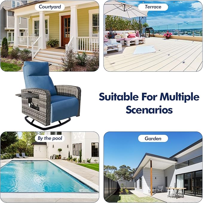 Outdoor Recliner Chair Set of 2, Wicker Patio Recliners with Adjustable Backrest and Extended Foot Rest, Reclining Patio Chairs with Flip Table & Removable Cushion Cover for Porch - Image 8