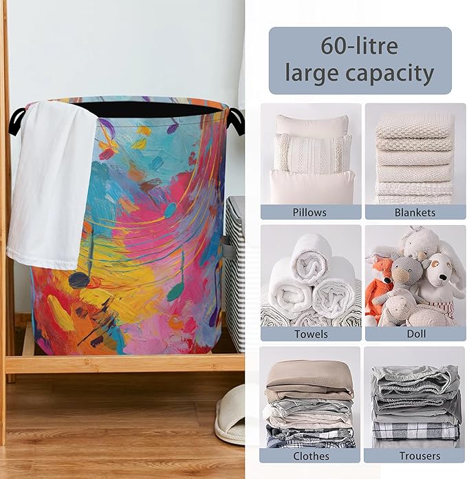 Colorful Music Symbols Laundry Basket, Foldable - Image 6