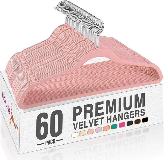 HOUSE DAY Lt Pink Velvet Hangers 60 Pack, Non Slip Clothes Felt Hanger Heavy by HOUSEDAY