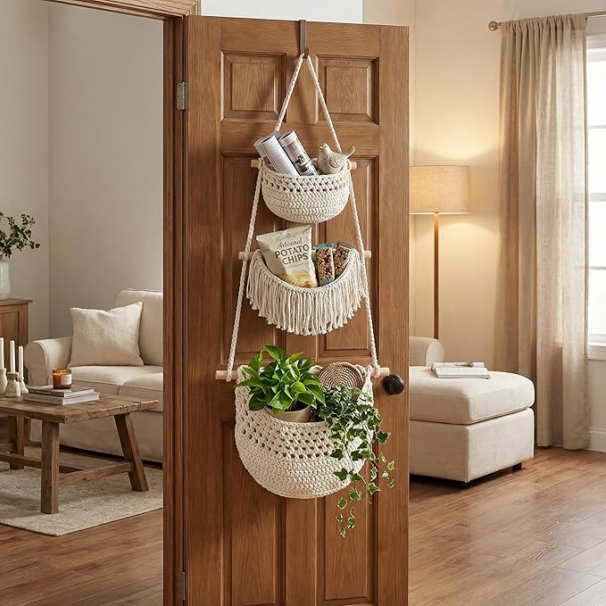 3 Tier Hanging Fruit Basket, Jute Wall Baskets, Hanging Produce Baskets - Image 5
