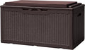 Devoko 100 Gallon Deck Box, Waterproof Resin Outdoor Storage Box with Cushion for Outside and Patio, Large Outdoor Storage Bench Cabinet Lockable for Patio Furniture and Garden Tools (Deep Brown) by DEVOKO