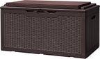 Devoko 100 Gallon Deck Box, Waterproof Resin Outdoor Storage Box with Cushion for Outside and Patio, Large Outdoor Storage Bench Cabinet Lockable for Patio Furniture and Garden Tools (Deep Brown) by DEVOKO