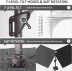 10 X 13 FT Cantilever Outdoor Patio Umbrella with Base Included Large Heavy Duty 360° Rotation Double Top Offset Rectangular Umbrellas with Led Lights for Backyard Outside Deck, Black - Image 4