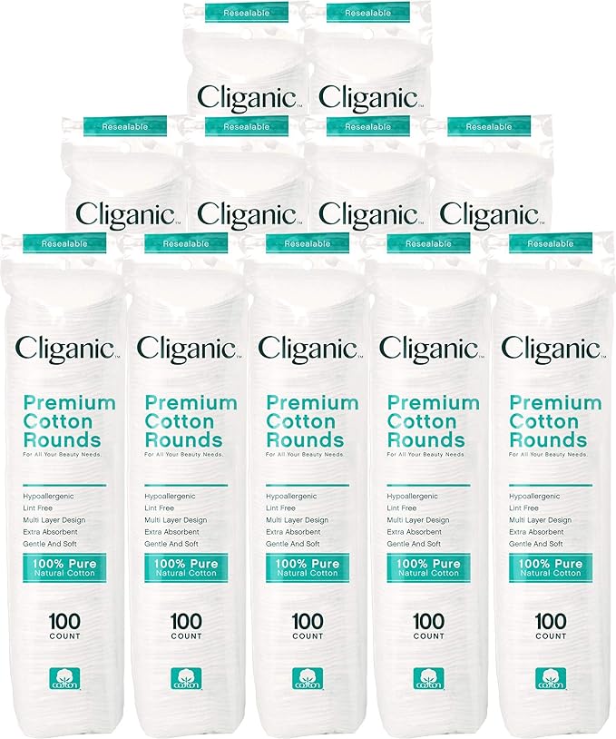 Cliganic Premium Cotton Rounds for Face Makeup Remover Pads, Hypoallergenic by Cliganic