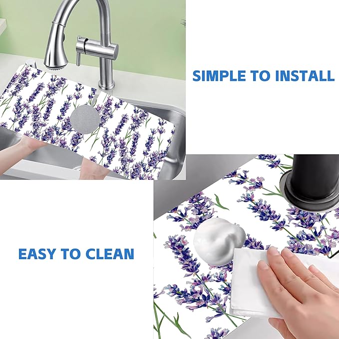 Watercolor Lavender Bunches Kitchen Sink Splash Guard Mat Absorbent Fast Drying - Image 5