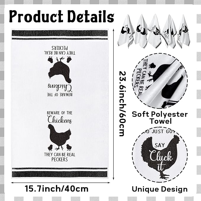 R HORSE 5Pcs Funny Chicken Kitchen Dish Towel Set Absorbent Quick Dry Cloth - Image 2