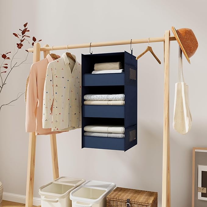 3-Shelf Hanging Closet Organizer and Storage, Foldable Hanging Closet Shelves - Image 2