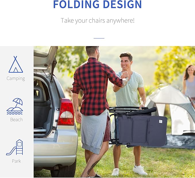 Outsunny Oversized Folding Rocking Camping Chair Set of 2, Padded Outdoor Rockers with High Back and Armrests, Portable Outdoor Patio Chairs with Steel Frame for Garden, Porch, Lawn, Navy Blue - Image 4