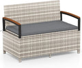 Tangkula 46 Gallon Outdoor Bench with Storage, Outdoor PE Rattan Storage Bench with Cushion, Backrest & Acacia Wood Armrests, Metal Frame, Waterproof Deck Box Seat for Porch Backyard Poolside by TANGKULA